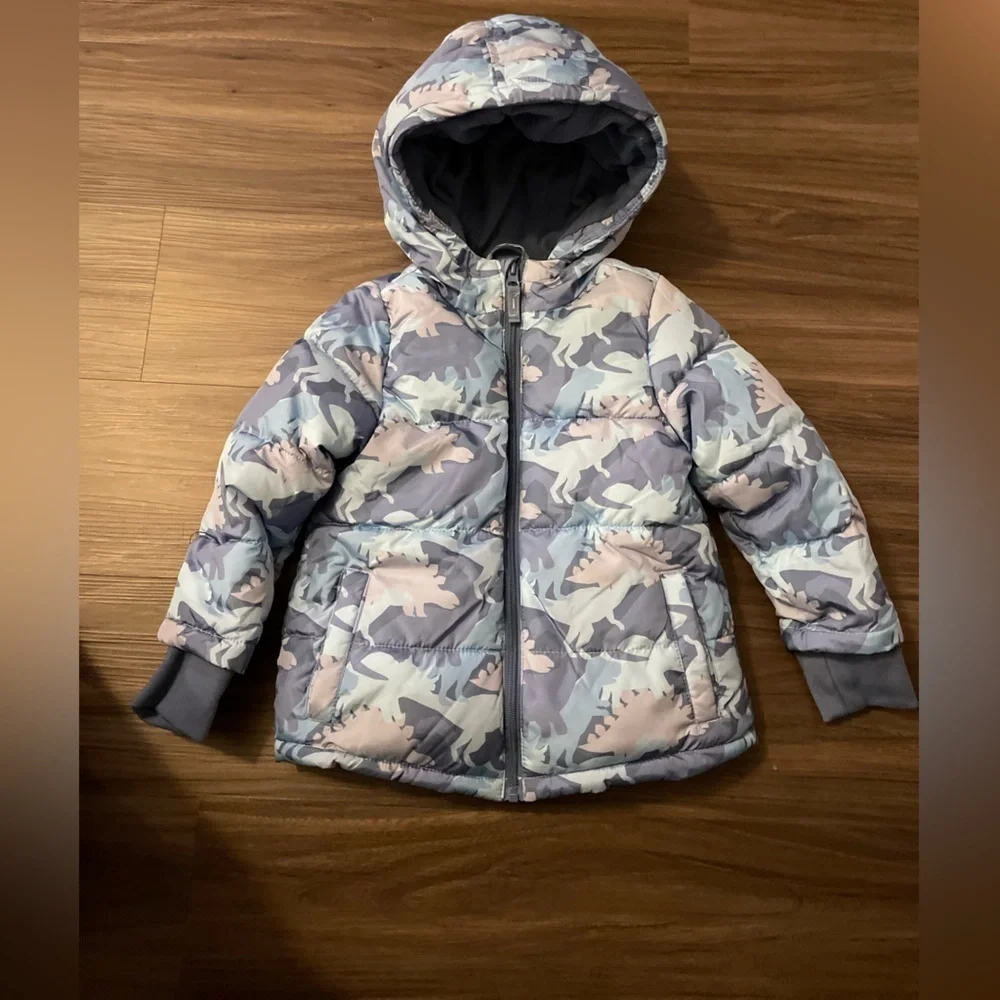 Okie Dokie Kids Dinosaur Puffer Jacket - Blue and Gray size 5T -NWT